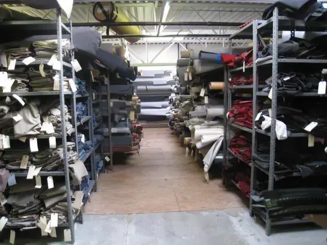 Rolls of upholstery material in the Shelby Trim showroom.